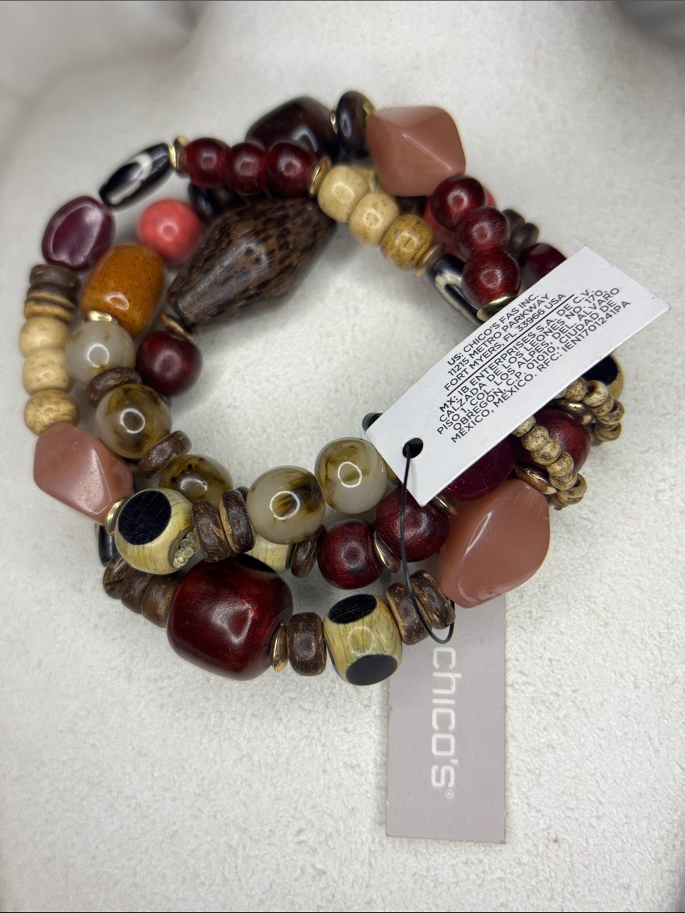 Chico's Multistrand Beaded Stretch Bracelet Set - Burgundy, Coral & Ivory